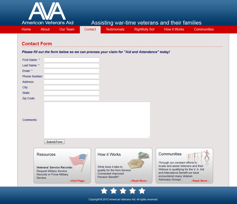 american veterans aid contact form