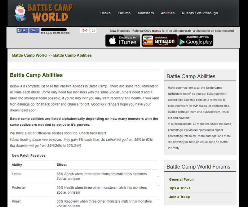 battle camp world abilities page